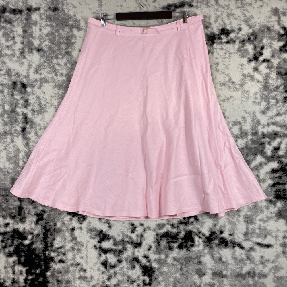 Lauren Ralph Lauren Skirt Womens Size 16‎ Pink Fit Flare Belted Woven Linen